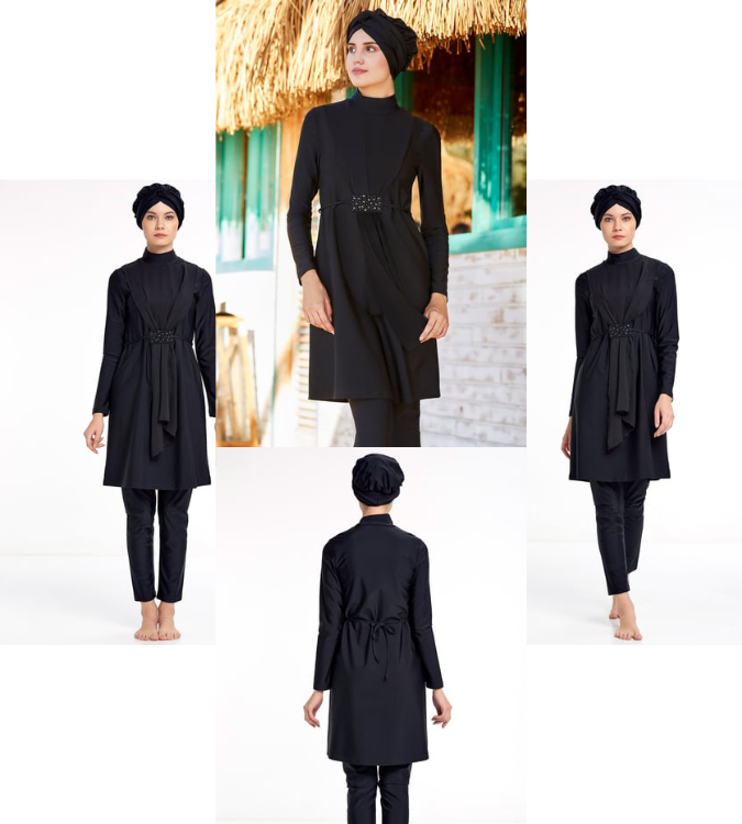 ملابس سباحة للمحجبات ليكرا بتصميم حزام